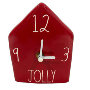 Rae Dunn Artisan Collection by Magenta “JOLLY” House  Ceramic Clock Red / White